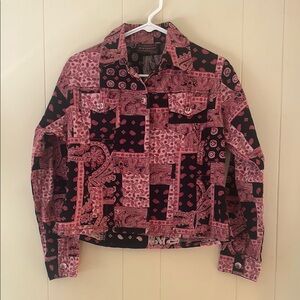 Pink Geometric Jean Jacket with Cropped Cut